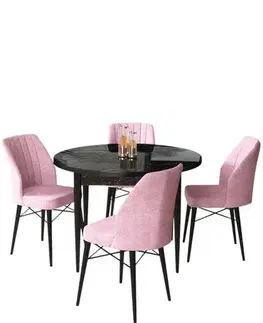 Dining Table & Chairs Set (5 Pieces) Rox - Black Marble, Pink