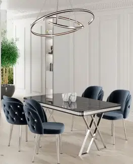 Dining Table & Chairs Set (5 Pieces) Rigel - Black Marble, Chrome, Anthracite