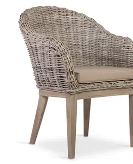 Estila Koloniální křeslo Rattan v přírodní barvě z ratanu s nohami z masivního dřeva Mindi 88cm
