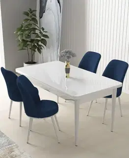 Dining Table & Chairs Set (5 Pieces) Nil - White, Navy Blue