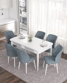 Extendable Dining Table & Chairs Set (7 Pieces) Eva - White, Grey
