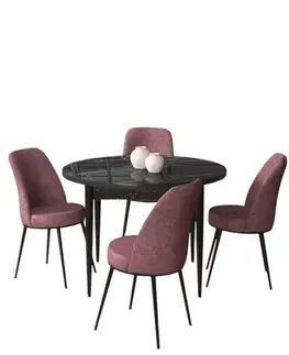 Dining Table & Chairs Set (5 Pieces) Tor - Black Marble, Dusty Rose