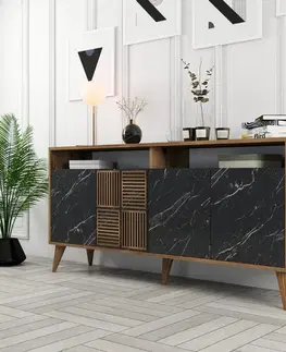 Konzolový stolek Milan 160 - Walnut, Black Marble