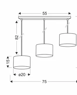 Závěsná lampa PANDY černá 3x40W E27 stínidlo šedá+zlatá