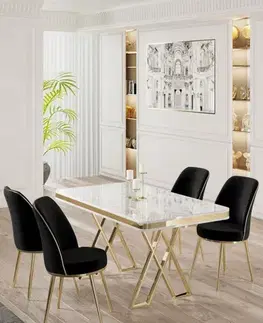 Dining Table & Chairs Set (5 Pieces) Vals - White, Gold, Black