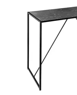 Estila Moderní industriální černý barový stůl Industria Marble s kovovou podstavou a vrchní deskou s mramorovým designem 105 cm