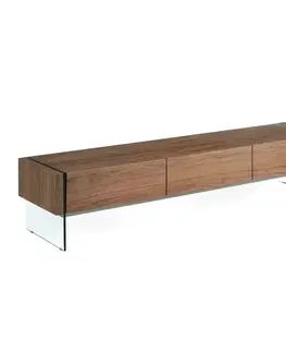 Estila Luxusní moderní TV stolek Vita Naturale se třemi zásuvkami ze světlého hnědého dřeva a nožičkami z bezpečnostního skla 188 cm