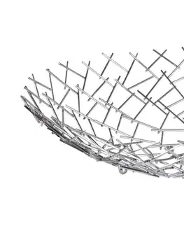 Estila Moderní kulatá stříbrná kovová dekorační mísa Weave v atypickém designu kovové sítě 45 cm