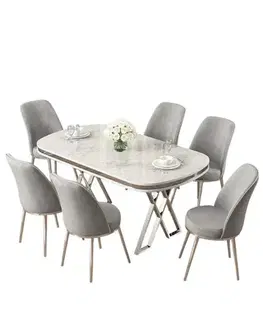 Dining Table & Chairs Set (7 Pieces) Lai - White, Chrome, Grey