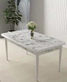 Jídelní stůl Nil - White Marble, White
