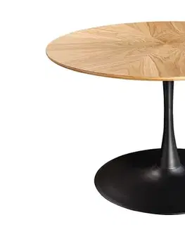 Estila Designový moderní kulatý jídelní stůl Maderia s dubovou světlou hnědou deskou a černou kovovou nohou 120 cm