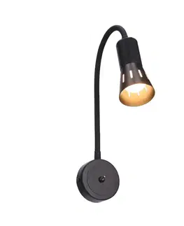 Černá nastavitelná nástěnná lampa s ramenem + vypínač Arena