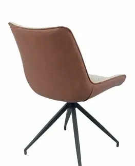 Estila Moderní kožená jídelní židle Vidar z eko kůže s černými kovovými nožičkami dvoutónová béžová hnědá 88cm