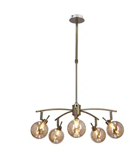 Závěsná lampa Lentini patina 5x40W g9 jantarové stínidlo