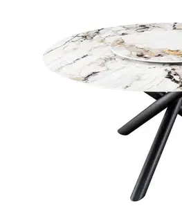 Estila Designový bílý mramorový kulatý jídelní stůl Siam s otočnou deskou as černýma zkříženýma nohama 150 cm