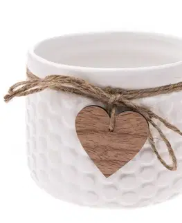 Keramický obal na květináč Heart, bílá, 12,5 x 9,5 cm