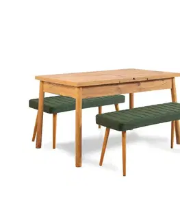 Jídelní set s rozkládacím stolem a lavicí (3 kusy) Santiago 1070 - Atlantic Pine, Green