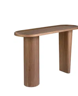 Estila Luxusní moderní oválný konzolový stolek Vita Naturale s designovými asymetrickými nožičkami v ořechové hnědé barvě 120 cm
