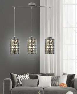 Chromová závěsná lampa, skleněné stínidlo 3D, 3x40W, Nocturno