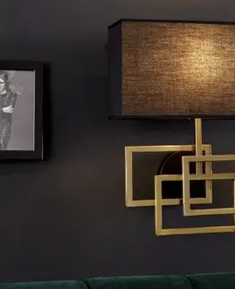 Estila Designová nástěnná lampa Metalia s geometrickou kovovou podstavou ve zlatém provedení a černým stínítkem 44cm