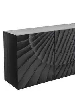 Estila Stylový čtyřdvířkový černý masivní art deco tv stolek Cumbria s 3D vzorem a dvěma poličkami 180 cm