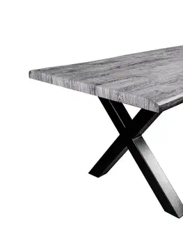 Estila Stylový industriální šedý jídelní stůl Wild s dřevěnou deskou a černými kovovými nožičkami 160 cm