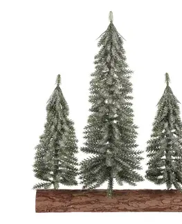Vánoční dekorace Smrky na špalku - trio, 34 cm, ojíněný, zelená