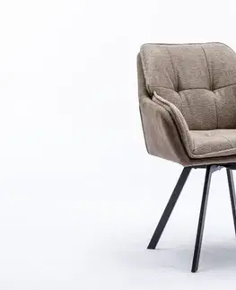 Estila Čalouněná retro židle Dex na černých šikmých nožičkách s opěrkami na ruce ve světle hnědé barvě 85cm