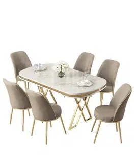 Dining Table & Chairs Set (7 Pieces) Lai - White, Gold, Cappuccino
