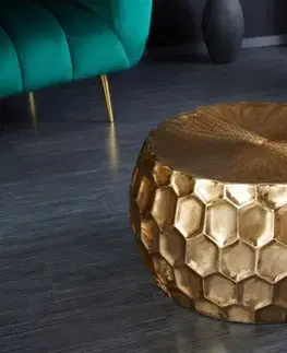 Estila Designový orientální konferenční stolek Himare kulatého tvaru zlaté barvy z kovu 70cm