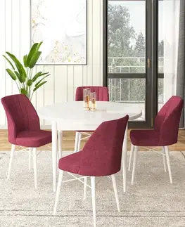 Dining Table & Chairs Set (5 Pieces) Rox - White, Burgundy