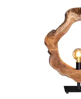 Estila Designová masivní stolní lampa Faustion s naturálním dřevěným prvkem v hnědé barvě a černou kovovou konstrukcí 55 cm