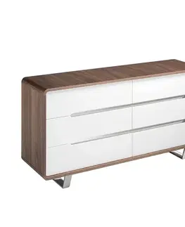 Estila Luxusní moderní komoda Bianco Noce se šesti šuplíky v ořechové hnědé a bílé barvě 140 cm