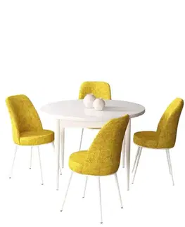 Dining Table & Chairs Set (5 Pieces) Tor - White, Mustard
