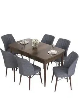 Extendable Dining Table & Chairs Set (7 Pieces) Eva - Baroque, Fume