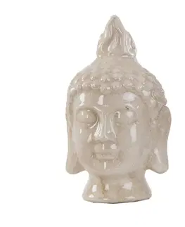 Estila Designová etno dekorace Buddha ve tvaru busty v béžových odstínech s vintage efektem popraskané glazury 20 cm