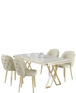 Dining Table & Chairs Set (5 Pieces) Rigel - White, Gold, Cream