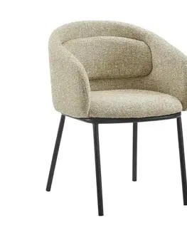 Estila Designová skandinávská béžová jídelní židle Tromso se zaoblenou opěrkou s polštářem a černýma kovovými nohami 56 cm
