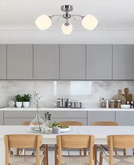 Stropní lampa Estar chromová, E27, bílé stínidlo