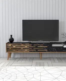 TV stolek Valensiya - Walnut, Black, Marble