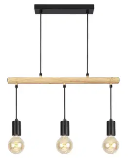 Závěsná lampa černá + dřevo 3x60W Izzy