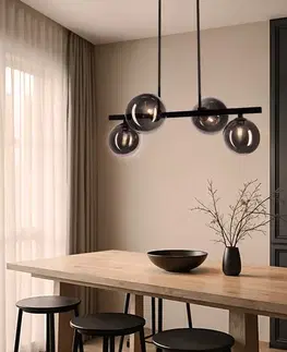 Černá závěsná lampa KAMA v tmavém japonském stylu - s grafitovými kuličkami - designová lampa do obývacího pokoje 4x G9 LED