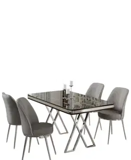Dining Table & Chairs Set (5 Pieces) Vals - Black Marble, Chrome, Grey