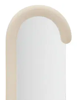 Estila Moderní art deco oválné čalouněné zrcadlo Roza s béžovým rámem ve tvaru C se sametovým potahem 160 cm