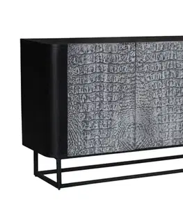 Estila Moderní designový čtyřdveřový příborník Croco v černé a šedé barvě s ručně vyřezávaným reliéfem krokodýlí kůže 177 cm