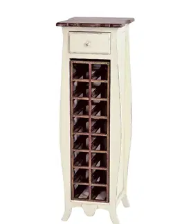 Estila Regál na láhve Antoinette v provence stylu z mahagonového dřeva bíle barvy se zásuvkou 120 cm