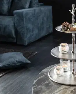 Estila Designový tříúrovňový etažér na zákusky Evana stříbrné barvy 48cm