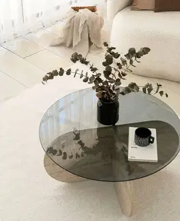 Konferenční stolek Bubble Travertine s tmavým sklem
