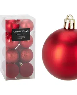 Sada 16 ks vánočních ozdob Festive Sparkles, červená, pr. 5 cm, plast, pr. 5 cm