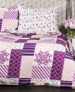 4Home Krepové povlečení Patchwork violet, 140 x 200 cm, 70 x 90 cm